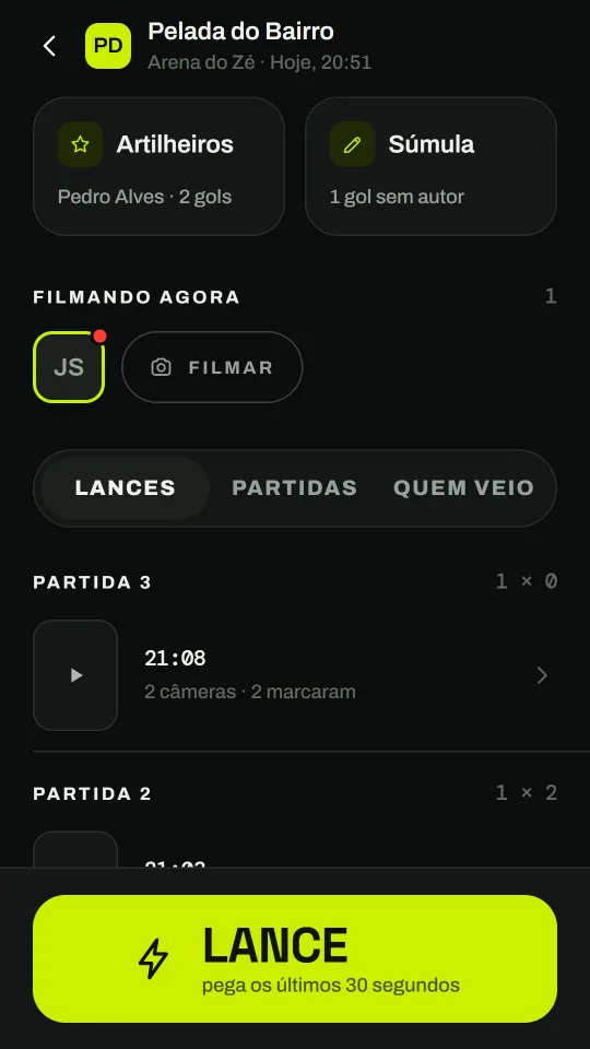 Lista de lances filmados na pelada